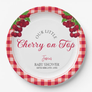 Cherry auf Top Fall Gingham Kariert Baby Shower Pappteller