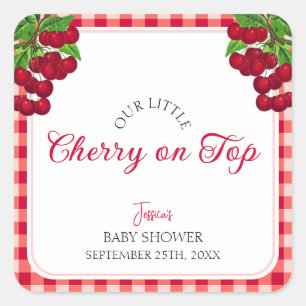 Cherry auf Top Fall Gingham Kariert Baby Shower Quadratischer Aufkleber