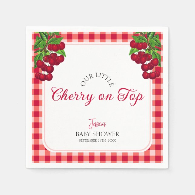 Cherry auf Top Fall Gingham Kariert Baby Shower Serviette (Vorderseite)