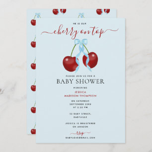 Cherry auf Top-moderne Babydusche Blue Bow Bow Einladung
