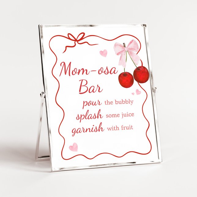 Cherry auf Top Pink Bow Baby Dusche Mama Osa Bar Poster (Cherry on Top Baby Shower Mom Osa Bar Sign)