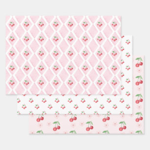 Cherry auf Top Pink Wasserfarbe Coquette Babydusch Geschenkpapier Set