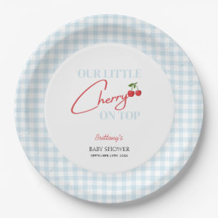 Cherry auf Top Tartan Kariert Baby Dusche Pappteller
