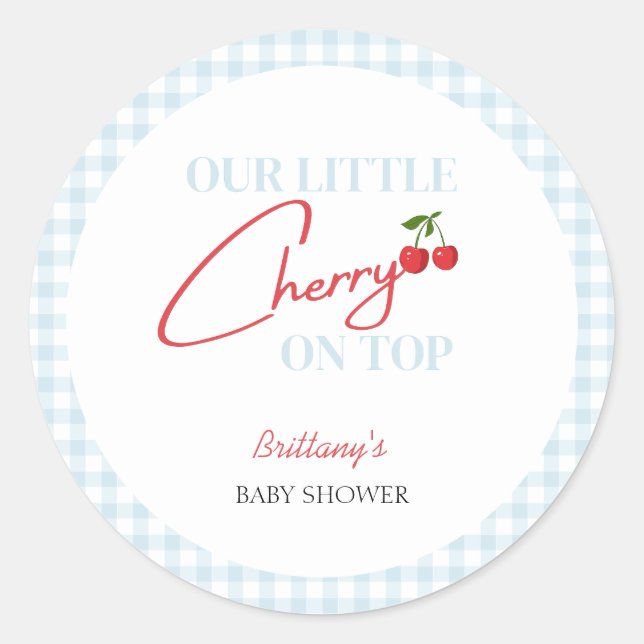 Cherry auf Top Tartan Kariert Baby Dusche Runder Aufkleber (Vorderseite)