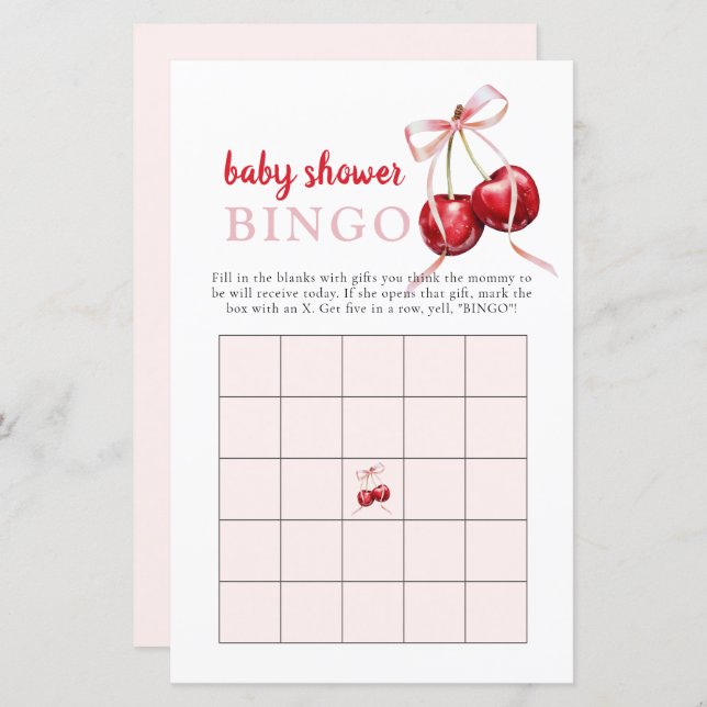 Cherry Baby Dusche Geschenk Bingo Activity Game (Vorne/Hinten)