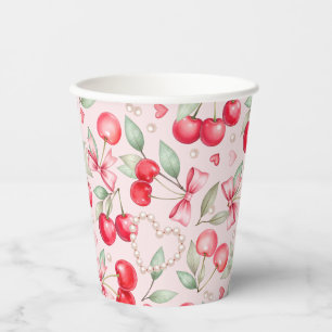 Cherry Baby Dusche Pink Bow & Pearl Paper Cup Pappbecher