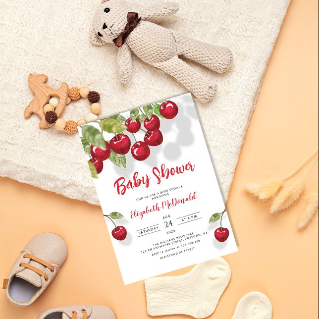 Cherry Baby Shower | Berry Sweet Baby Greenery Einladung (Von Creator hochgeladen)