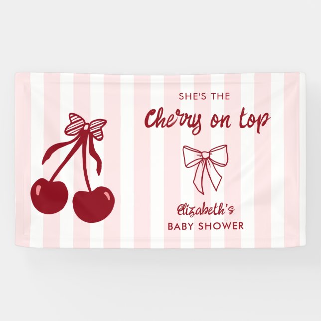 Cherry Baby Shower Cherry on Top Coquette Bows Banner (Horizontal)