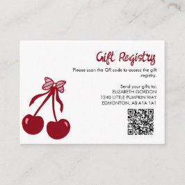 Cherry Baby Shower Gift Registry QR Code Sweet Bow Begleitkarte