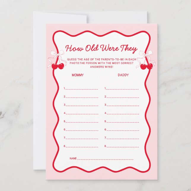 Cherry Baby Shower How Old Were They Game Einladung (Vorderseite)