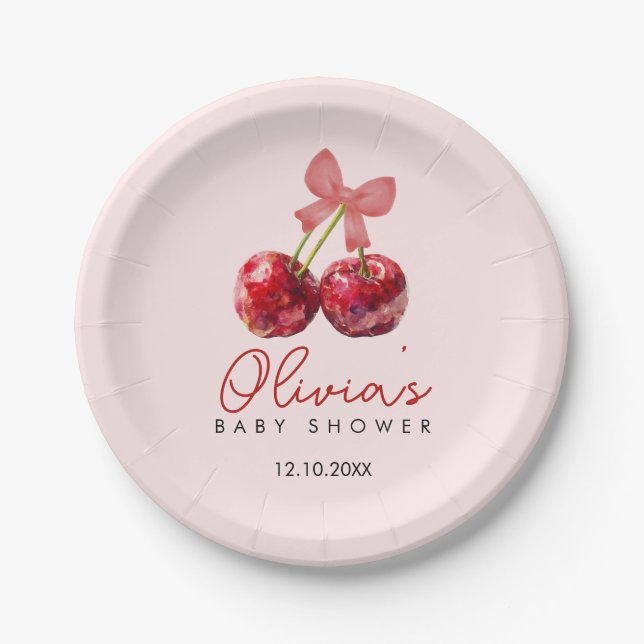 Cherry Baby Shower Paper Plates for Girl Party Pappteller (Vorderseite)