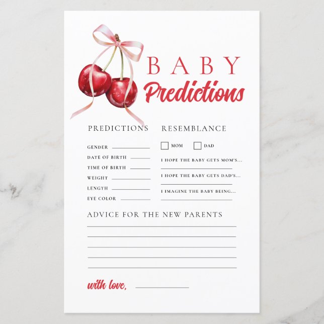 Cherry Baby Shower Predication & Advisor Game (Vorderseite)