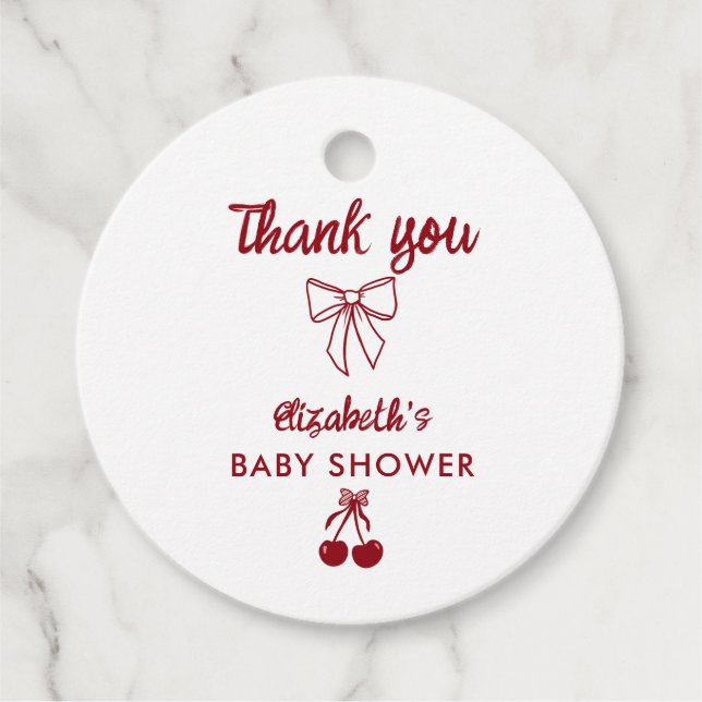Cherry Baby Shower Thank you Bows Coquette Geschenkanhänger (Vorderseite)