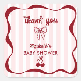 Cherry Baby Shower Thank you Bows Coquette Quadratischer Aufkleber