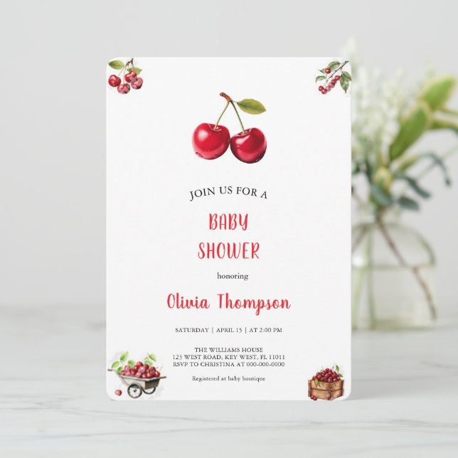 CHERRY BABYSHOWER EINLADUNG (Stehend Vorderseite)