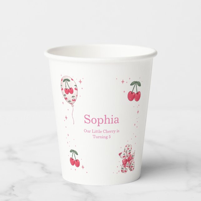 Cherry Balloon Dog Birthday Party Paper Cups Pappbecher (Rückseite)