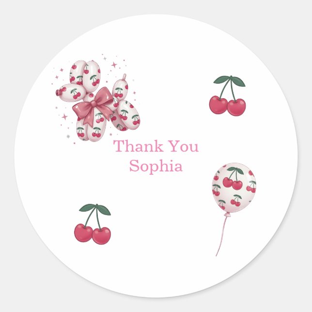 Cherry Balloon Dog Birthday Thank You Sticker (Vorderseite)