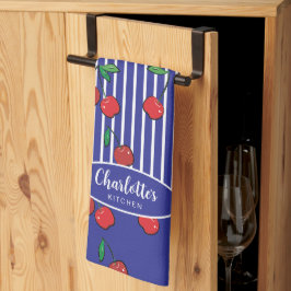 Cherry Berries Red Pattern Modernes Schönes Blau Geschirrtuch