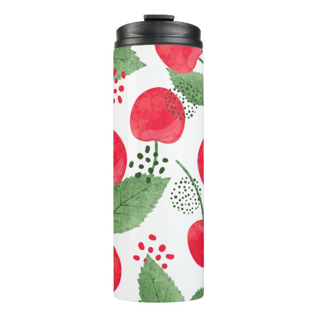 Cherry Berries Vintag, Wasserfarbe nahtlos. Thermosbecher (Vorderseite)