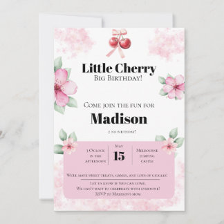 Cherry Birthday Invitation for Girls | Cute Fruit  Einladung