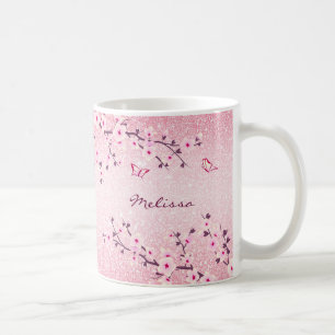Cherry Bllossoms Rosa Glitzer Monogram Kaffeetasse