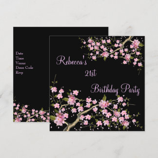 Cherry Blossom 21. Elegante Geburtstagsparty Black Einladung