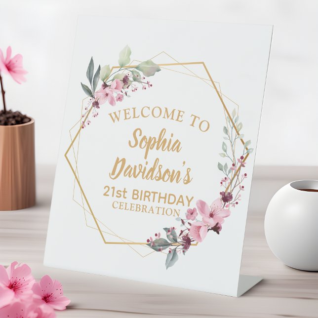 Cherry Blossom 21st Birthday Small Welcome Sign Sockelschild (Elegant Sakura Welcome - Personalized for Your Celebration 🌸✨)