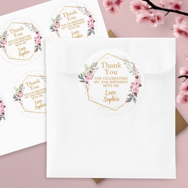 Cherry Blossom 21st Birthday Thank You Stickers (Say Thank You in Style with Sakura Elegance! 🌸🌟)