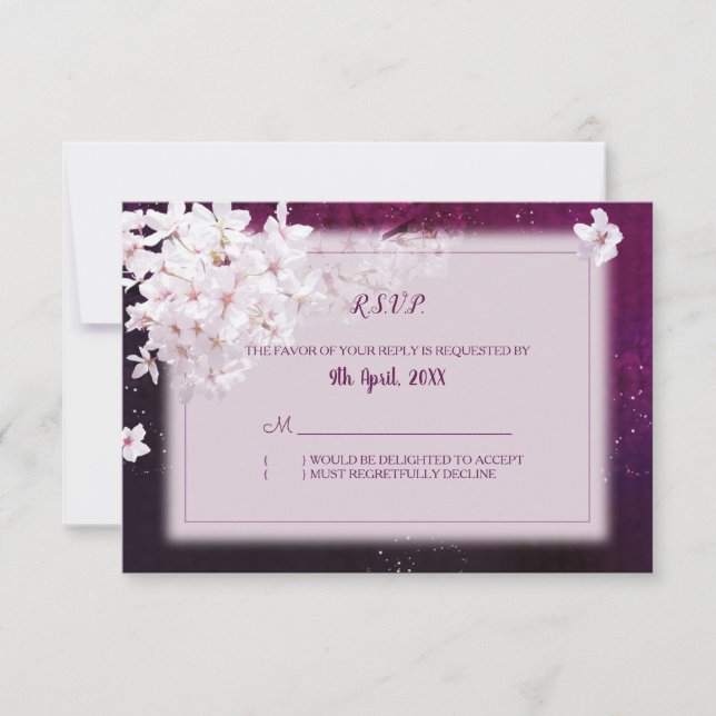 Cherry Blossom Abend Wedding RSVP Karte (Vorderseite)