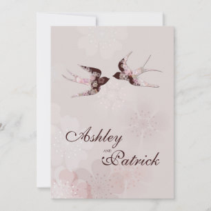 Cherry Blossom and Love Swallows Wedding Einladung