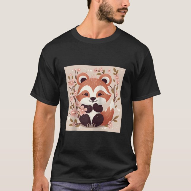 Cherry Blossom And Red Panda Illustration Baseball T-Shirt (Vorderseite)