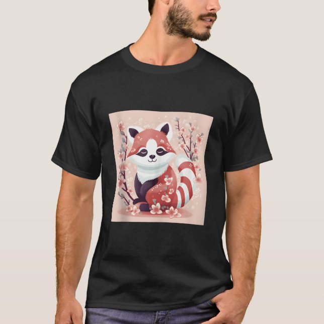 Cherry Blossom And Red Panda Work Beautiful Prints T-Shirt (Vorderseite)