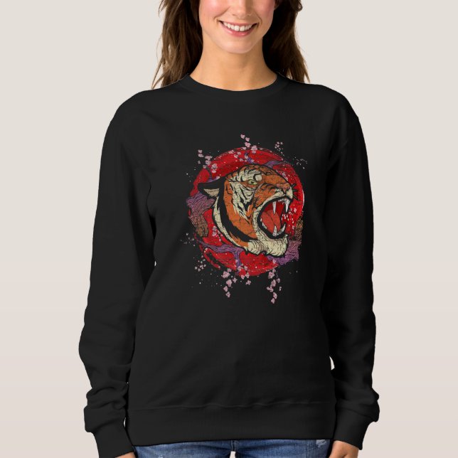 Cherry Blossom Animal Sakura Asia Predator Wild Ca Sweatshirt (Vorderseite)