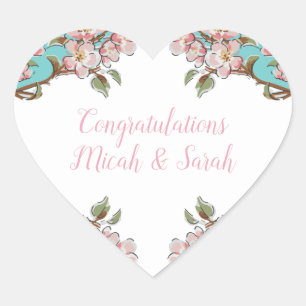 Cherry Blossom Aquamarin Retro Vintag Baby Dusche Herz-Aufkleber