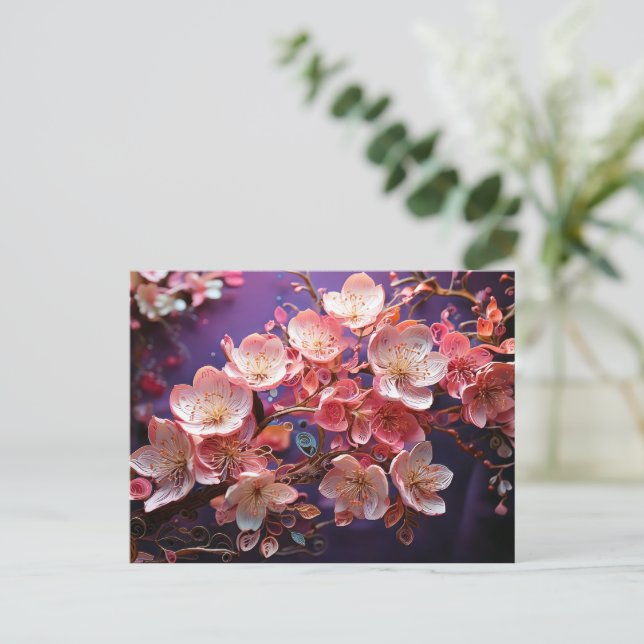 Cherry Blossom Art Postcard - Lila Postkarte (Stehend Vorderseite)