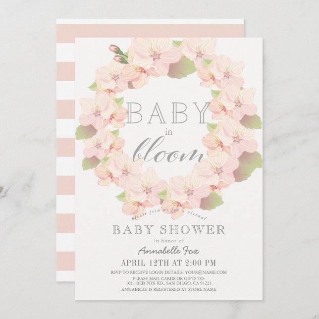 Cherry Blossom Baby in Bloom Virtual Baby Dusche Einladung (Vorne/Hinten)