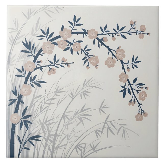 Cherry Blossom & Bamboo Keramik Tile Fliese (Vorderseite)