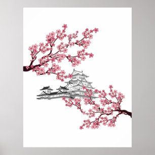 Cherry Blossom Baumdesign - Japanischer Sakura-Bau Poster