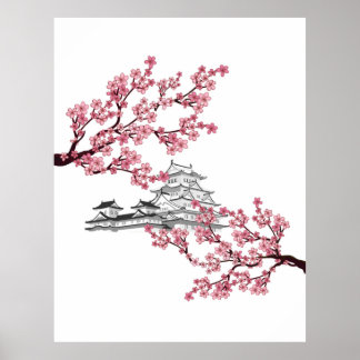 Cherry Blossom Baumdesign - Japanischer Sakura-Bau Poster