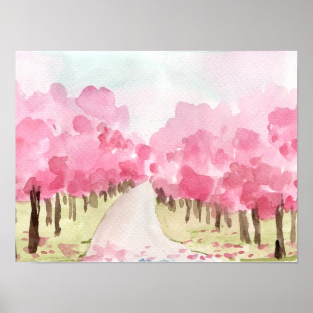 Cherry-Blossom-Bäume auf beiden Seiten Poster (Vorne)