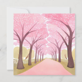 Cherry Blossom Bäume Rosa Wasserfarbenpfad Feiertagskarte