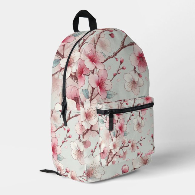 Cherry Blossom Bedruckter Rucksack (Rückseitige Ecke links)