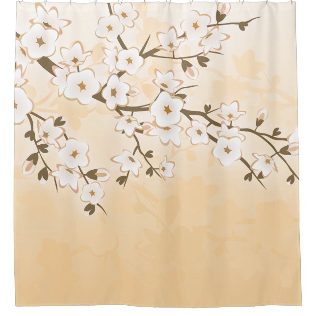 Cherry Blossom Beige Creme Asia Floral Duschvorhang (Vorderseite)