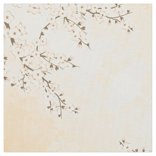 Cherry Blossom Beige Creme Asia Floral Stoff (Nahaufnahme)