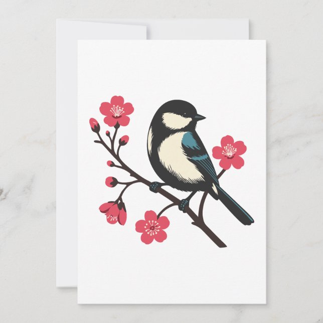Cherry Blossom Bird - Frühlingsdienlichkeit Kunst Einladung (Vorderseite)