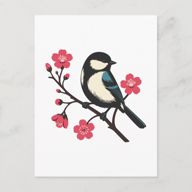 Cherry Blossom Bird - Frühlingsdienlichkeit Kunst Postkarte (Vorderseite)