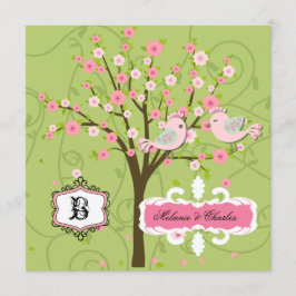 Cherry Blossom Birds Square Einladung zur Hochzeit