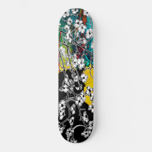 Cherry Blossom Black Cat Abstrakt floral Skateboard