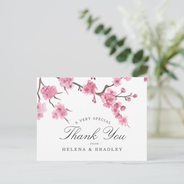 Cherry Blossom Bloom | Hochzeit Danke Postkarte (Stehend Vorderseite)