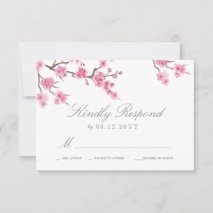 Cherry Blossom Bloom   Rosa Wedding RSVP Karte